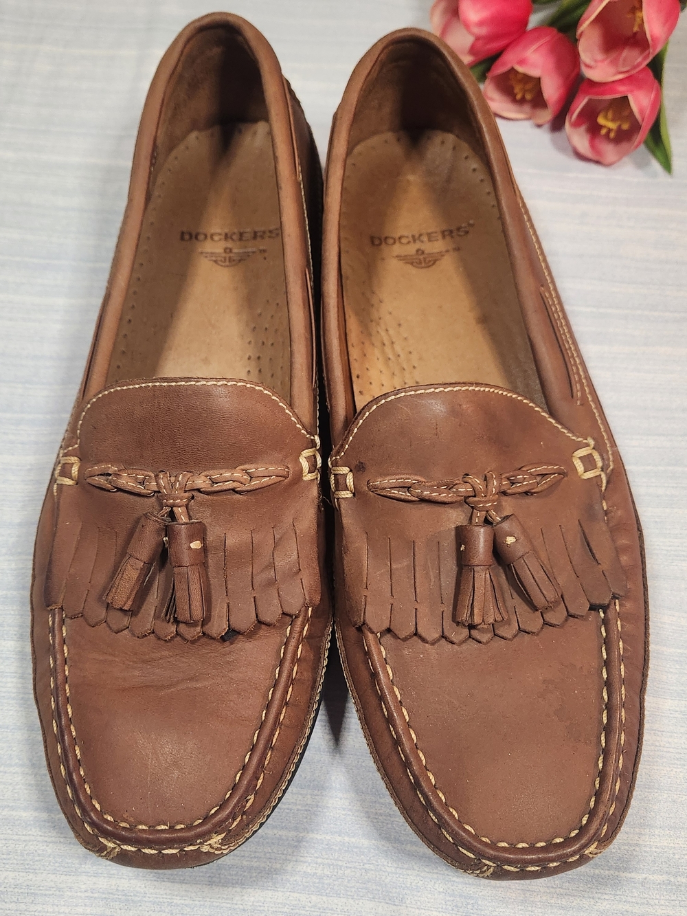 Dockers Men's Brown Leather Tasse Kiltie Loafers - Size 12